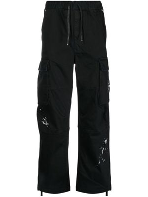 izzue painterly-print multi-pocket straight-leg trousers - Black