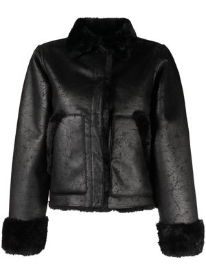 izzue press-stud faux-leather jacket - Black