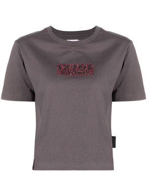izzue rhinestone logo-detail T-shirt - Grey