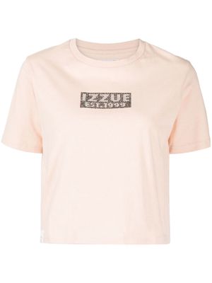 izzue rhinestone logo-detail T-shirt - Pink