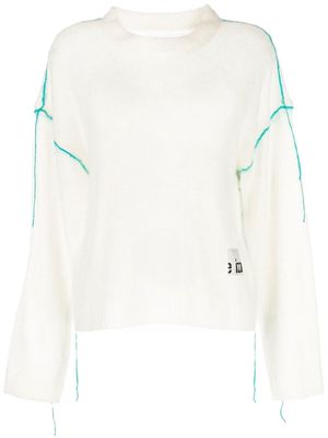 izzue sheer-knit contrast-stitch jumper - White