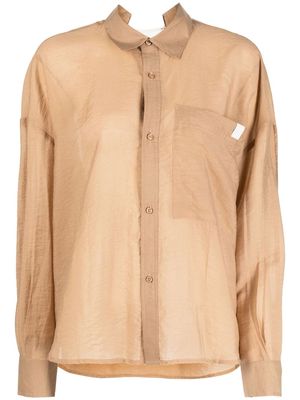 izzue sheer long-sleeved shirt - Brown