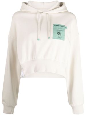 izzue slogan-embroidered cropped hoodie - Neutrals