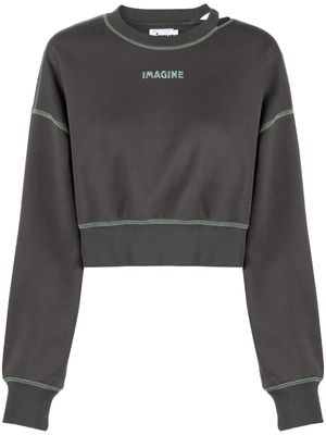 izzue slogan-embroidered cropped sweatshirt - Grey
