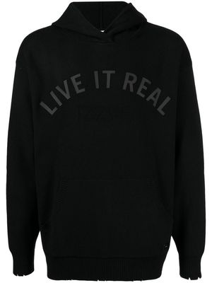izzue slogan-print fine-ribbed hoodie - Black