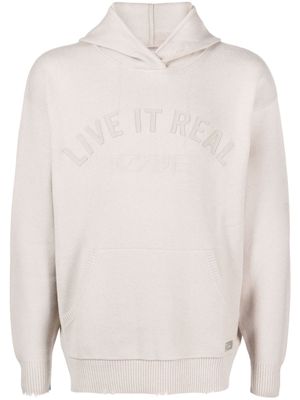 izzue slogan-print fine-ribbed hoodie - Neutrals