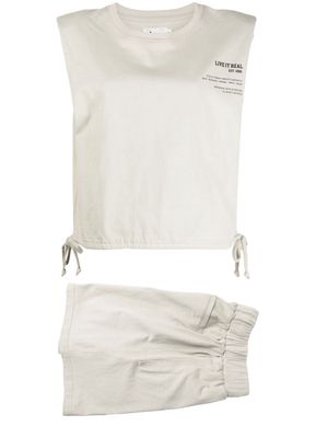 izzue slogan-print top & shorts set - Green