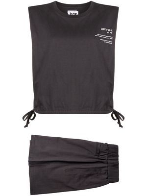 izzue slogan-print top & shorts set - Grey