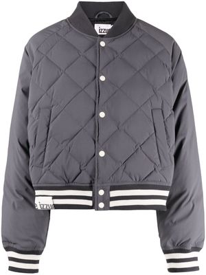 izzue stripe-detail quilted bomber jacket - Grey