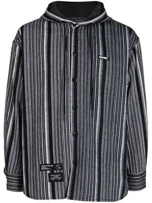 izzue striped hooded shirt jacket - Black