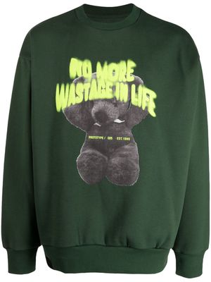 izzue teddy bear-print jersey-texture sweatshirt - Green