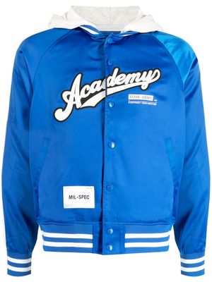 izzue text-embroidered satin bomber jacket - Blue