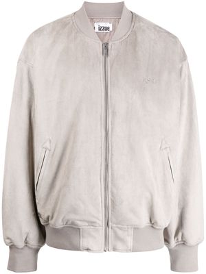 izzue text-embroidered velvet-finish bomber jacket - Grey