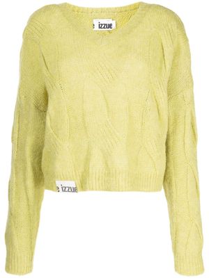 izzue V-neck cable-knit jumper - Green