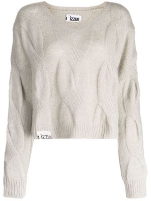izzue V-neck cable-knit jumper - Grey