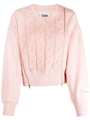 izzue V-neck long-sleeve cable-knit jumper - Pink