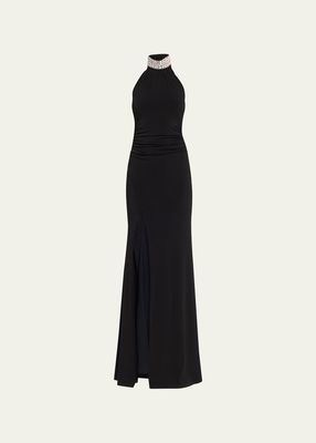 Izzy Embellished Turtleneck Sleeveless Gown with Train