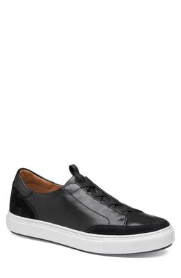 J & M COLLECTION Anson Lace to Toe Sneaker in Black Sheepskin/Suede