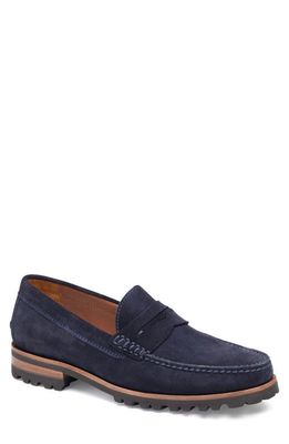 J & M COLLECTION Baldwin Lug Penny Loafer in Navy English Suede
