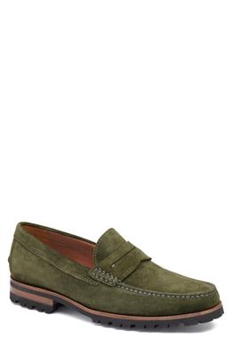 J & M COLLECTION Baldwin Lug Penny Loafer in Olive English Suede