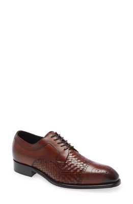 J & M COLLECTION Ellsworth WovenWater Resistant Cap Toe Derby in Brown Italian Calfskin