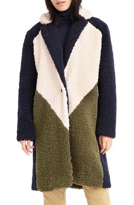J. Crew Colorblock Faux Shearling Topcoat in Navy Ivory Olive
