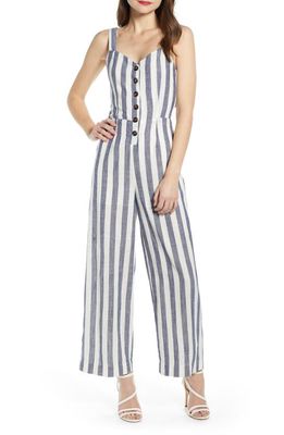J.O.A. Stripe Cotton & Linen Jumpsuit in Navy/White Stripe