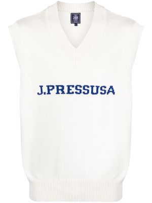 J.PRESS intarsia-knit logo cotton vest - White