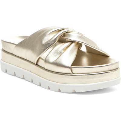 J/SLIDES NYC Bright Platform Slide Sandal in Lt Gold