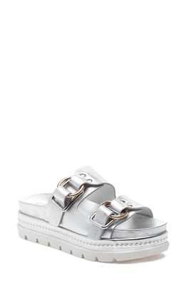 J/SLIDES NYC JSlides Baha Slide Sandal in Silver Metallic Leather