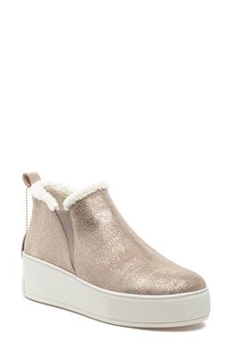 J/SLIDES NYC Magic Platform Sneaker in Light Gold Metallic Suede