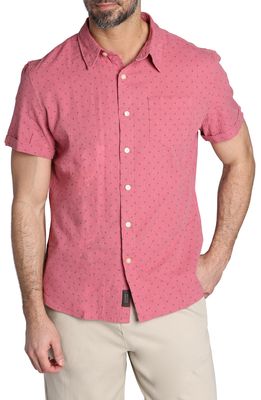 JACHS Floral Stretch Short Sleeve Linen & Cotton Button-Up Shirt in Red