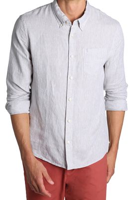 JACHS Heathered Cotton & Linen Button-Down Shirt in Grey