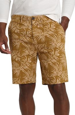 JACHS Leaf Print Stretch Cotton Chino Shorts in Brown