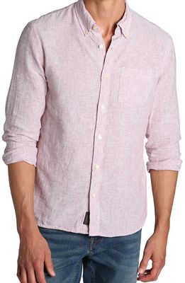 JACHS Pinstripe Cotton & Linen Button-Down Shirt in Red