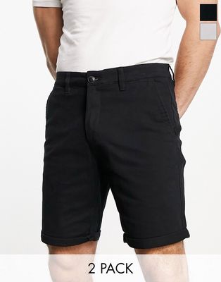 Jack & Jones 2 pack chino shorts in gray and black-Multi