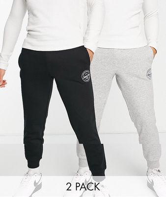 Jack & Jones 2 pack sweatpants with logo in gray & black-Multi