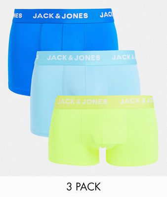Jack & Jones 3 pack microfiber trunks in bright blues