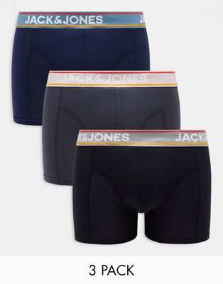 Jack & Jones 3 pack trunks in black & gray-Multi