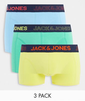 Jack & Jones 3 pack trunks in neon multi colour