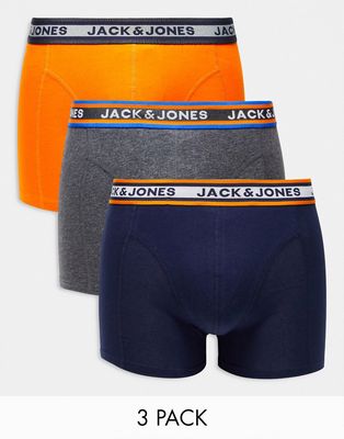 Jack & Jones 3 pack trunks in orange/navy/gray-Multi