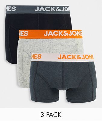 Jack & Jones 3 pack trunks with contrast waistband in multi