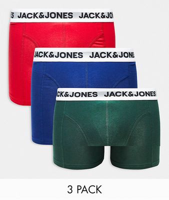 Jack & Jones 3 pack trunks with white logo waistband in multi