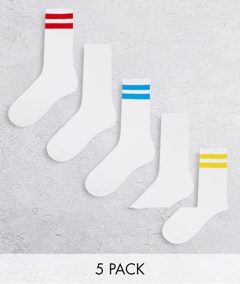 Jack & Jones 5 pack crew sock with contrast color-White