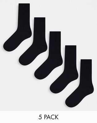 Jack & Jones 5 pack crew socks in black