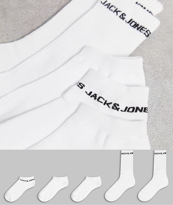 Jack & Jones 5 pack different style crew socks in white