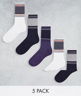 Jack & Jones 5 pack multistripe socks-White