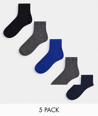 Jack & Jones 5 pack sneaker socks in navy gray and black