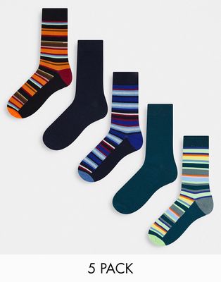 Jack & Jones 5-pack socks in multi stripe-Blue