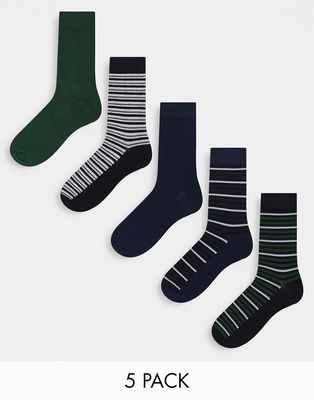 Jack & Jones 5 pack socks in navy green and gray-Black